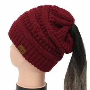 Soft Rib-Knit Beanie Stretchy Acrylic For High- Low-Pony or Ear Covers