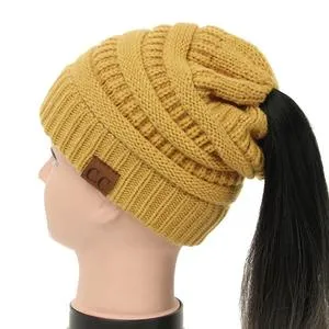 Soft Rib-Knit Beanie Stretchy Acrylic For High- Low-Pony or Ear Covers