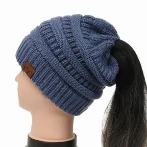 Soft Rib-Knit Beanie Stretchy Acrylic For High- Low-Pony or Ear Covers