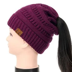 Soft Rib-Knit Beanie Stretchy Acrylic For High- Low-Pony or Ear Covers