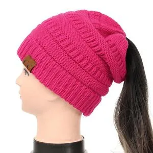 Soft Rib-Knit Beanie Stretchy Acrylic For High- Low-Pony or Ear Covers