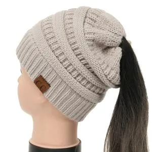 Soft Rib-Knit Beanie Stretchy Acrylic For High- Low-Pony or Ear Covers