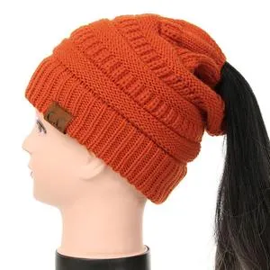 Soft Rib-Knit Beanie Stretchy Acrylic For High- Low-Pony or Ear Covers