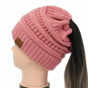 Soft Rib-Knit Beanie Stretchy Acrylic For High- Low-Pony or Ear Covers