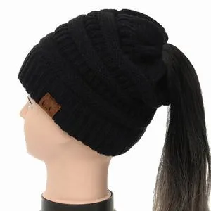 Soft Rib-Knit Beanie Stretchy Acrylic For High- Low-Pony or Ear Covers