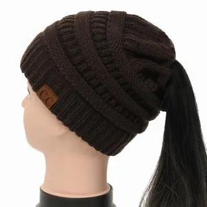 Soft Rib-Knit Beanie Stretchy Acrylic For High- Low-Pony or Ear Covers