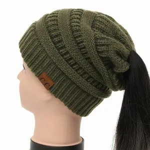 Soft Rib-Knit Beanie Stretchy Acrylic For High- Low-Pony or Ear Covers