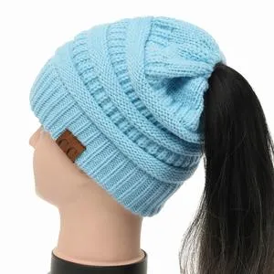 Soft Rib-Knit Beanie Stretchy Acrylic For High- Low-Pony or Ear Covers