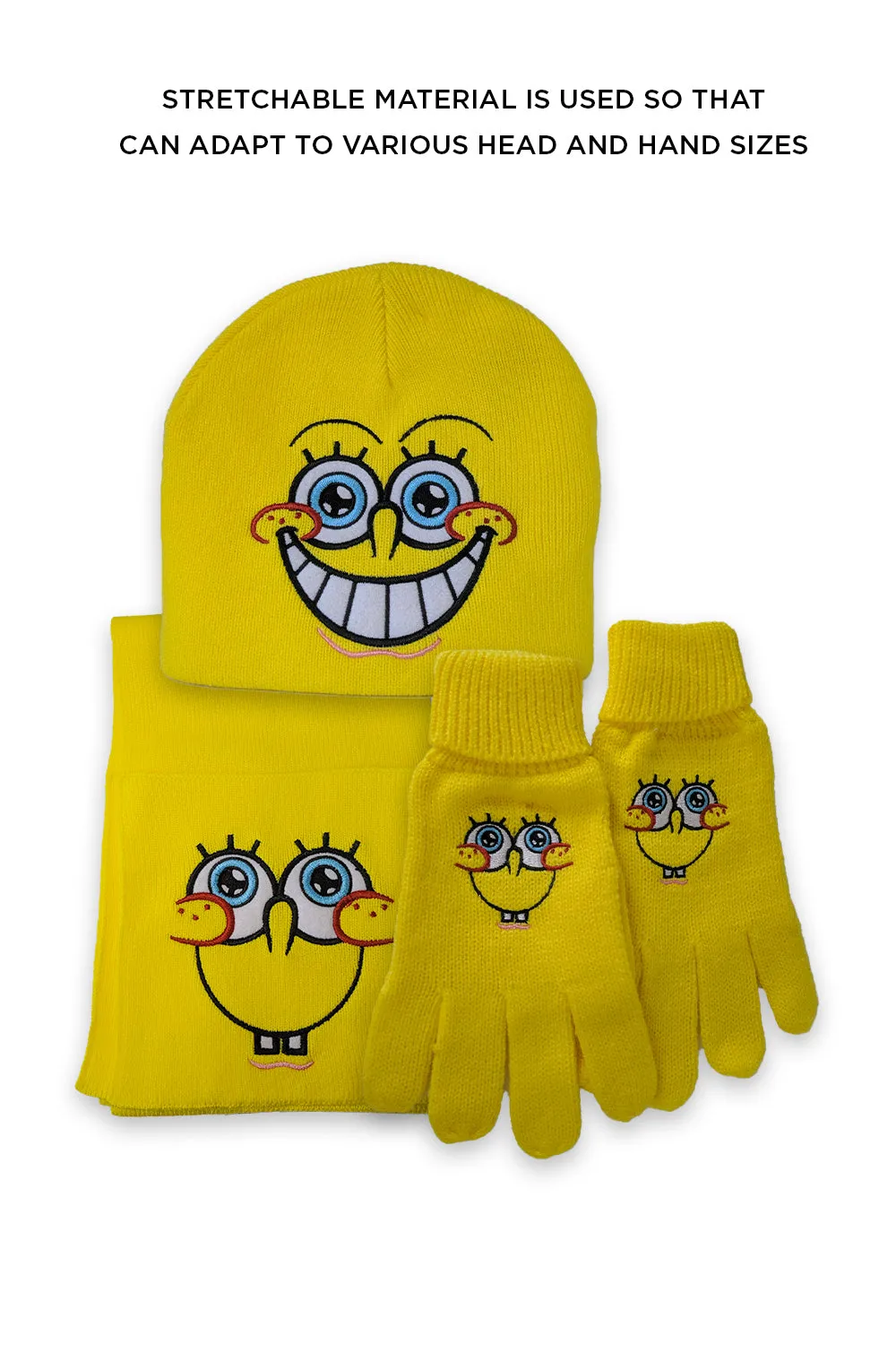 Sponge Bob Beanie, Scarf & Gloves Set