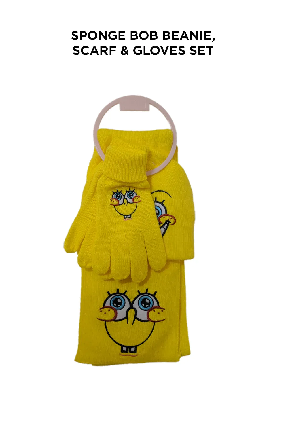 Sponge Bob Beanie, Scarf & Gloves Set