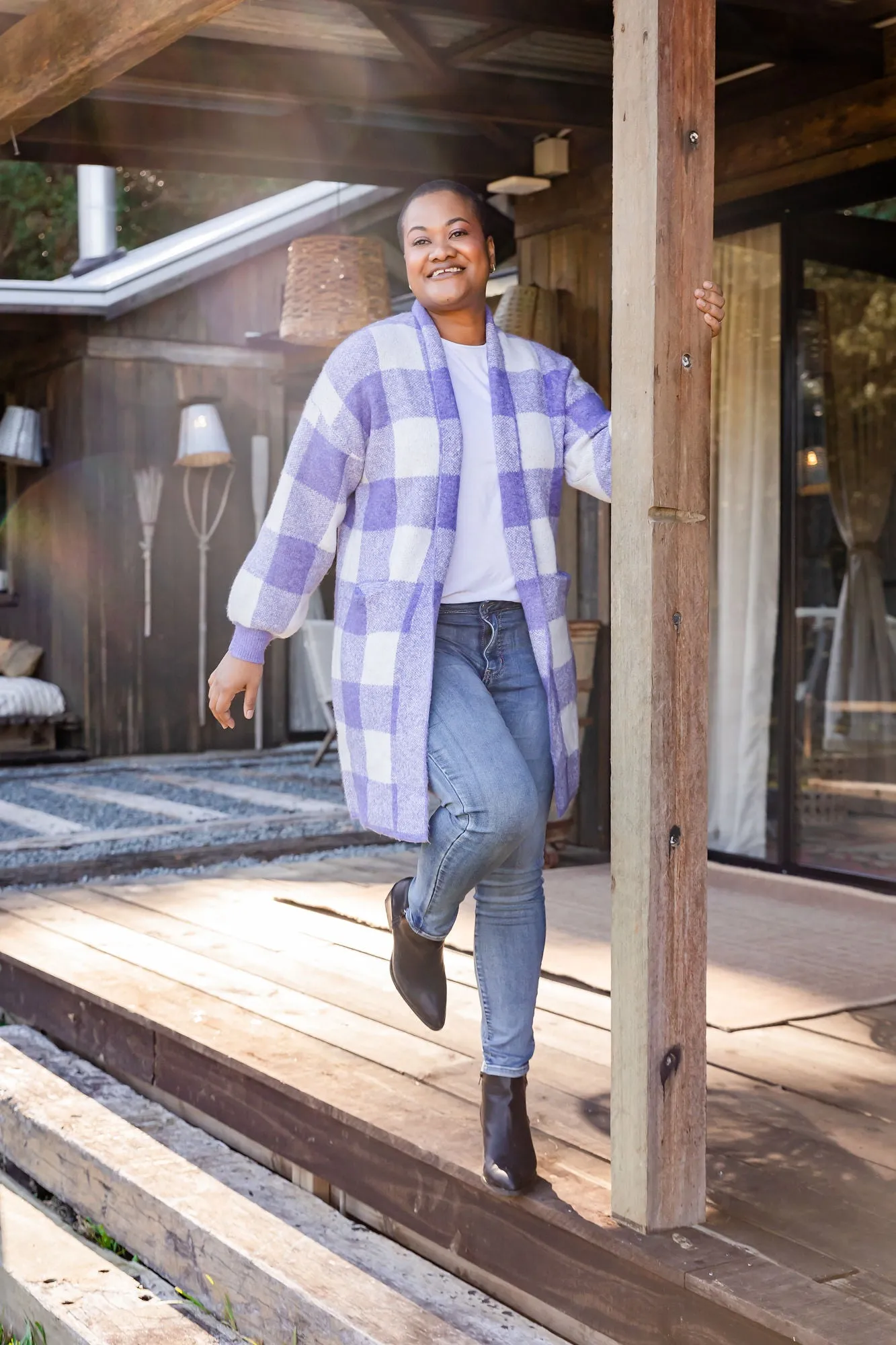 Stella Checkered Cardi in Purple