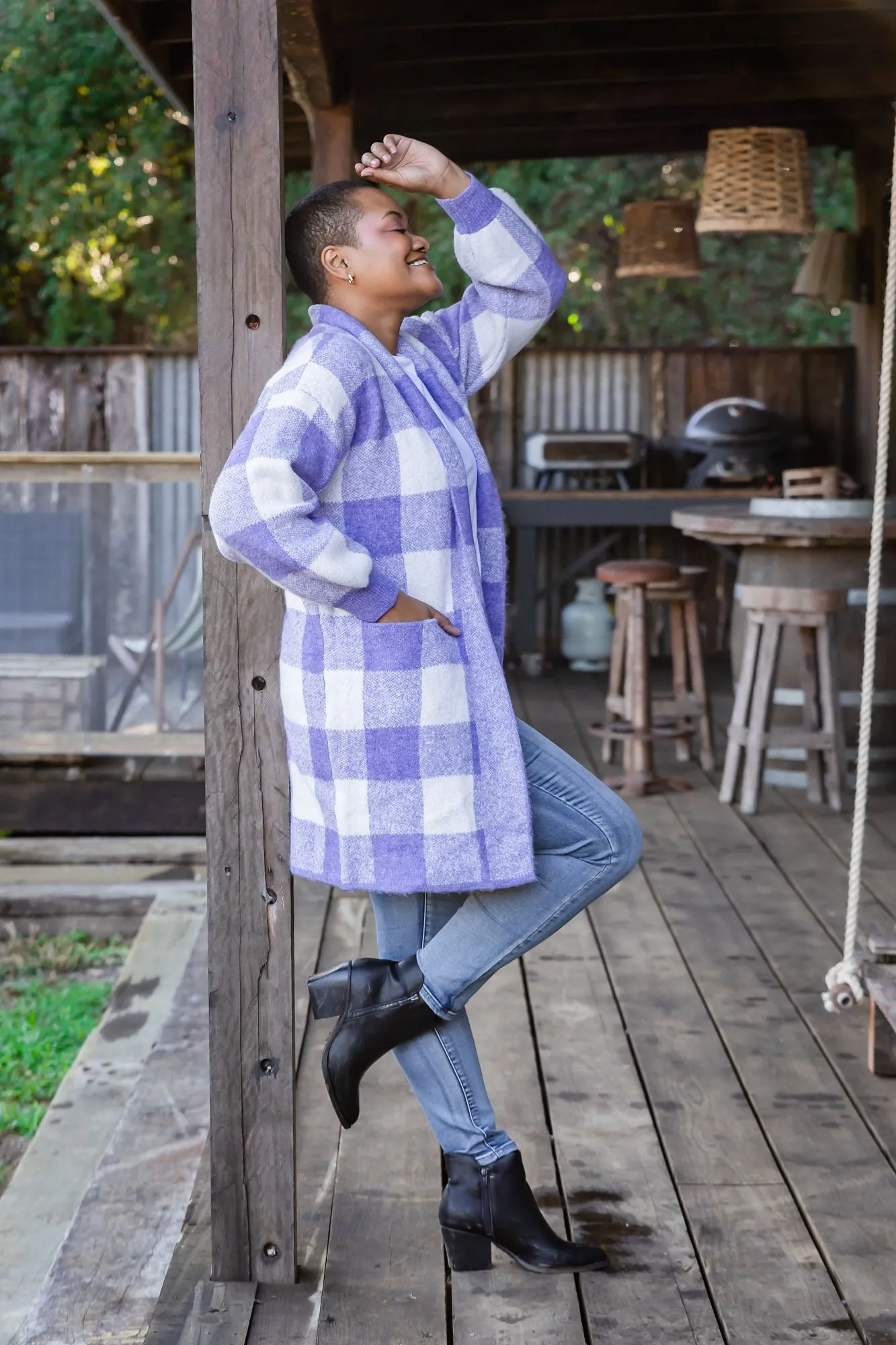 Stella Checkered Cardi in Purple