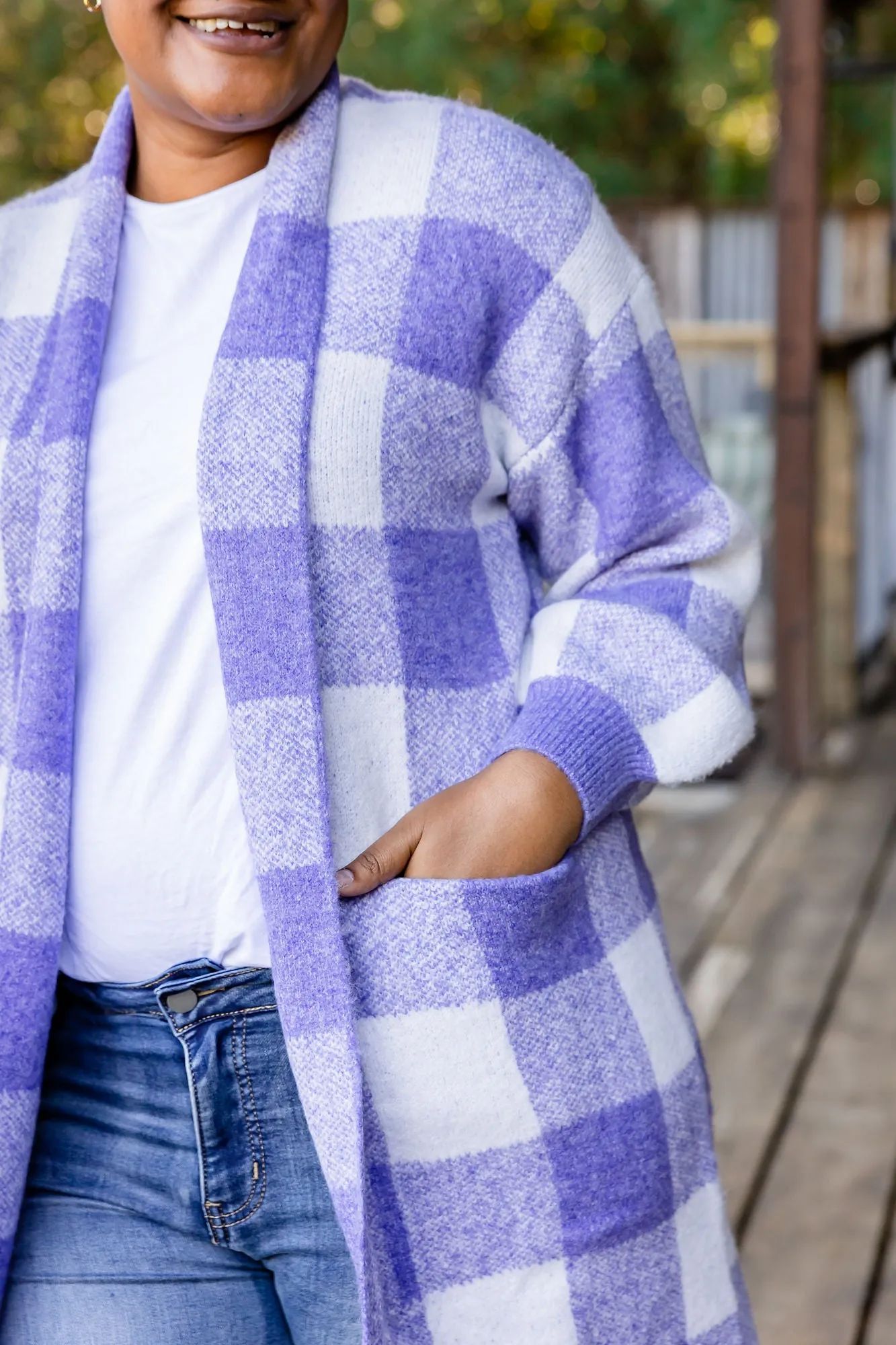 Stella Checkered Cardi in Purple