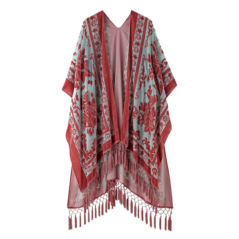 Stevie's Bohemian Long Tassel Velvet Kimonos