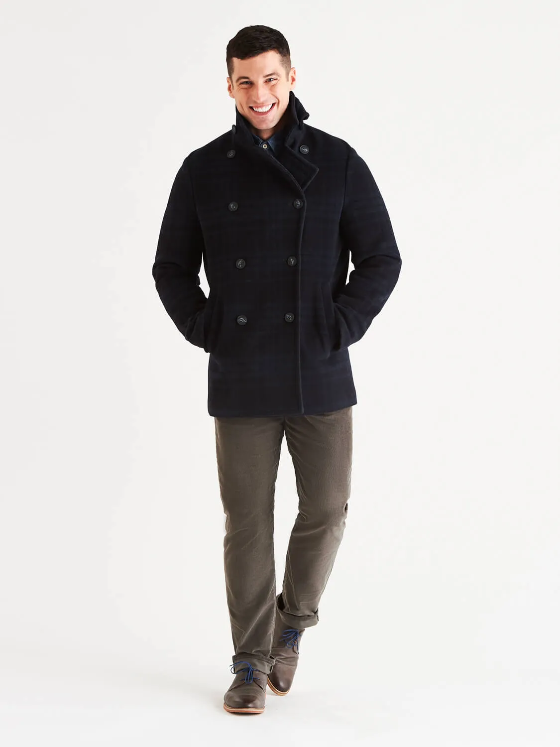 Stewart StormLux™ Plaid Wool Cashmere Peacoat