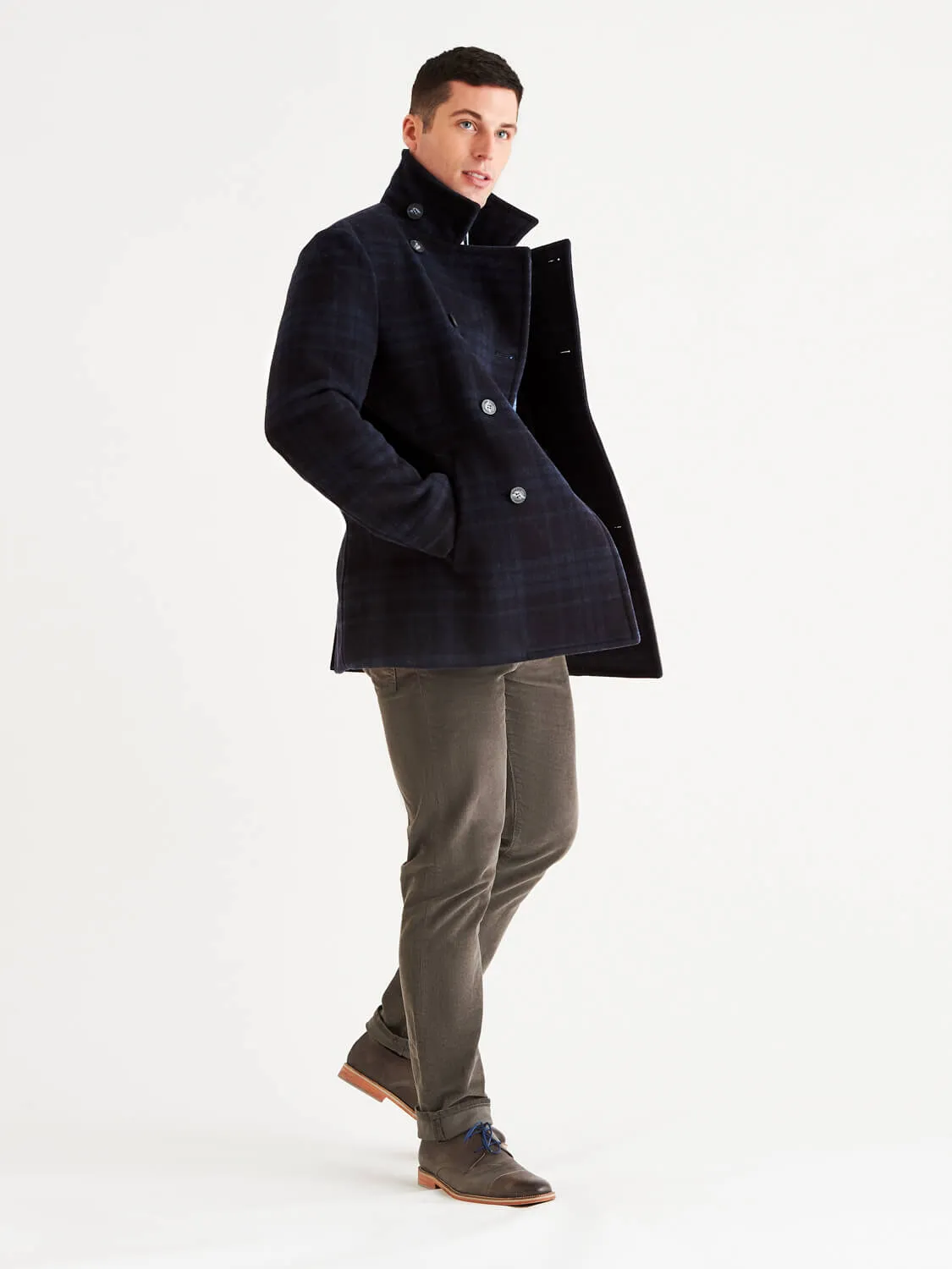 Stewart StormLux™ Plaid Wool Cashmere Peacoat