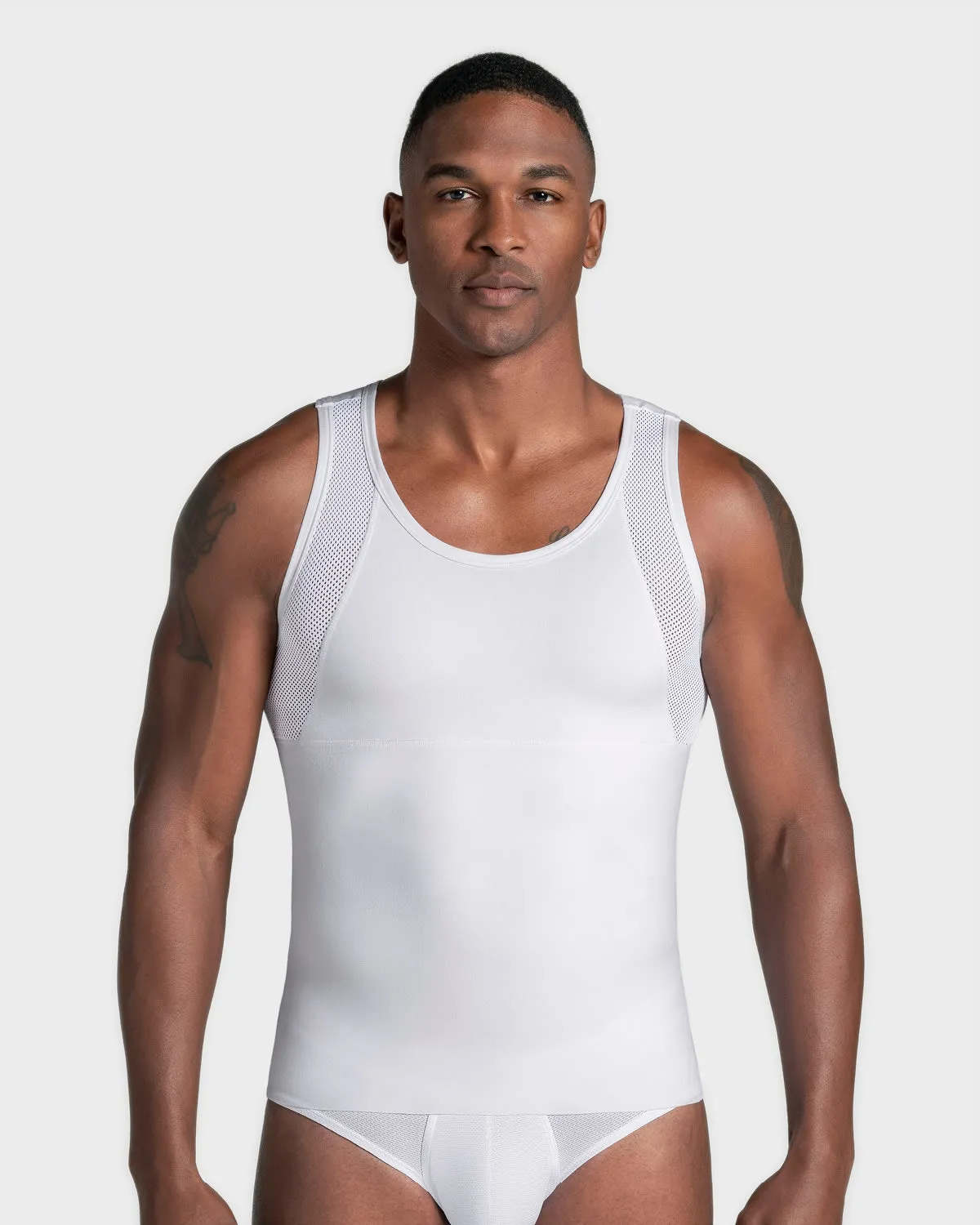 Stretch Cotton Moderate Compression Shaper Tank with Mesh Cutouts