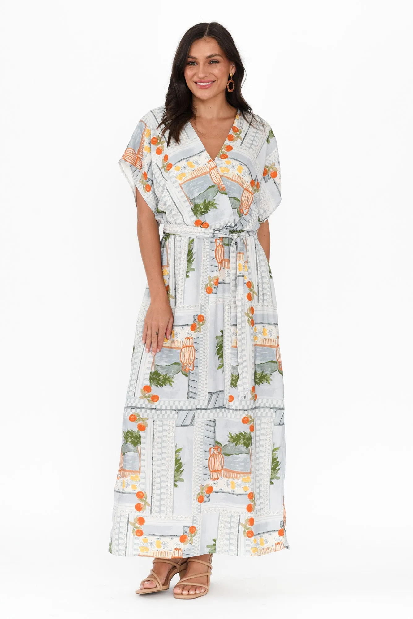 Terrace Blue Postcard Tie Dress