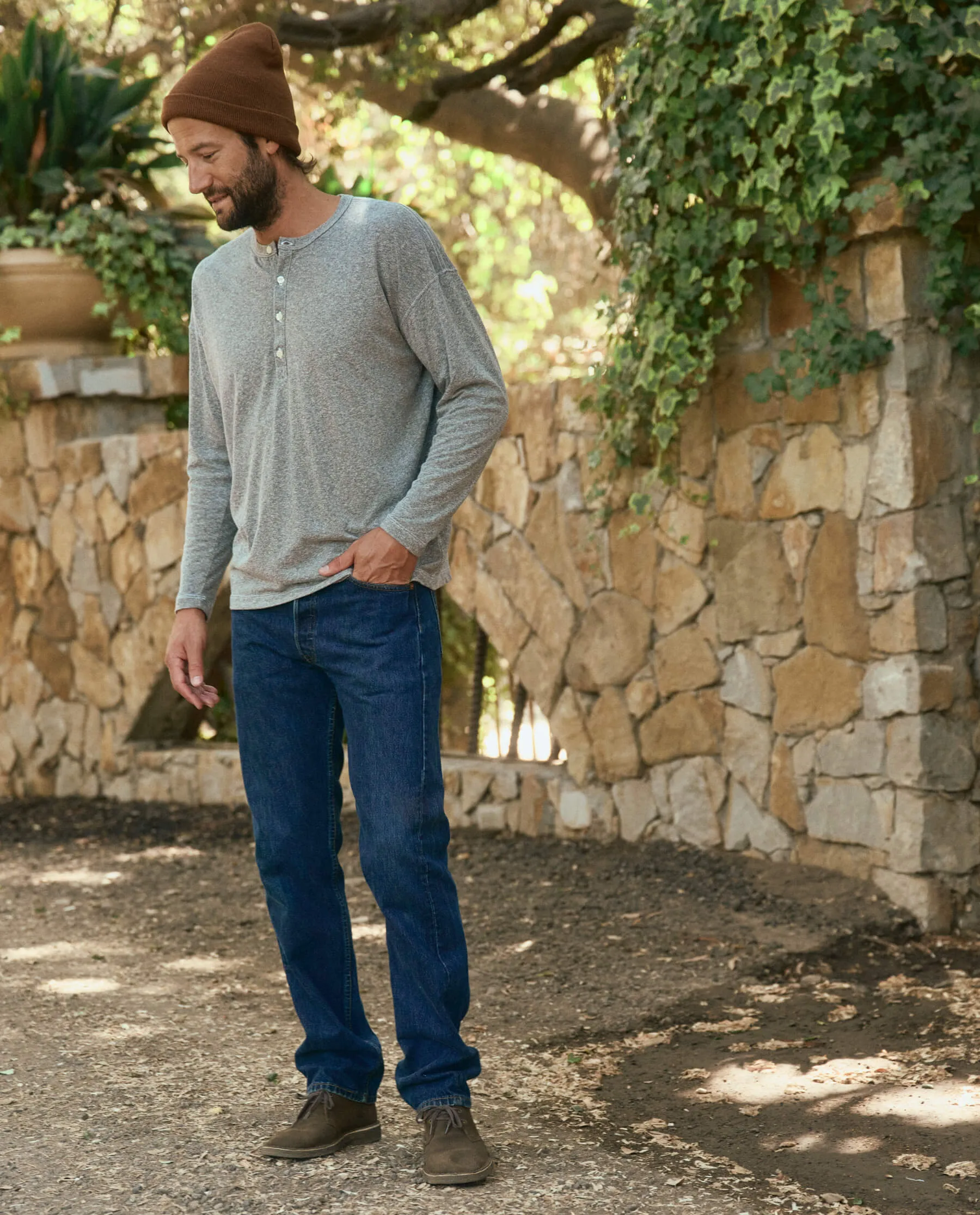 The Men's Boxy Henley. -- Heather Grey