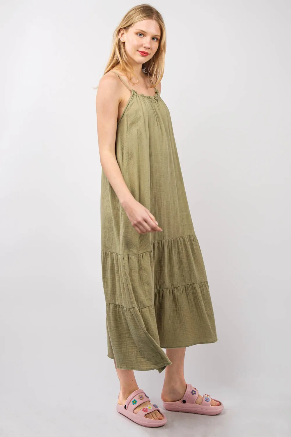 VERY J Ruffled A-Line Midi Cami Dress