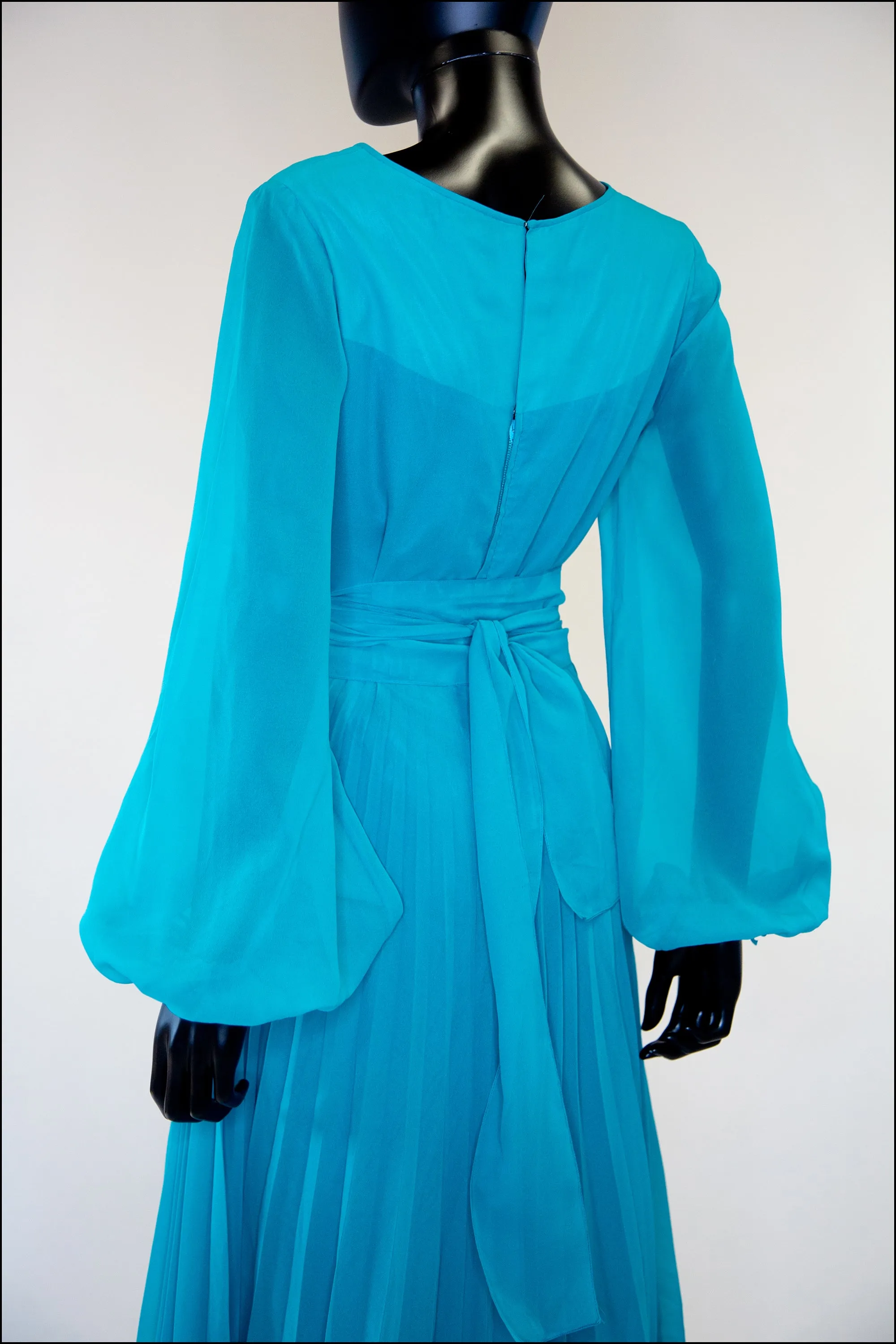 Vintage 1970s Teal Blue Chiffon Gown