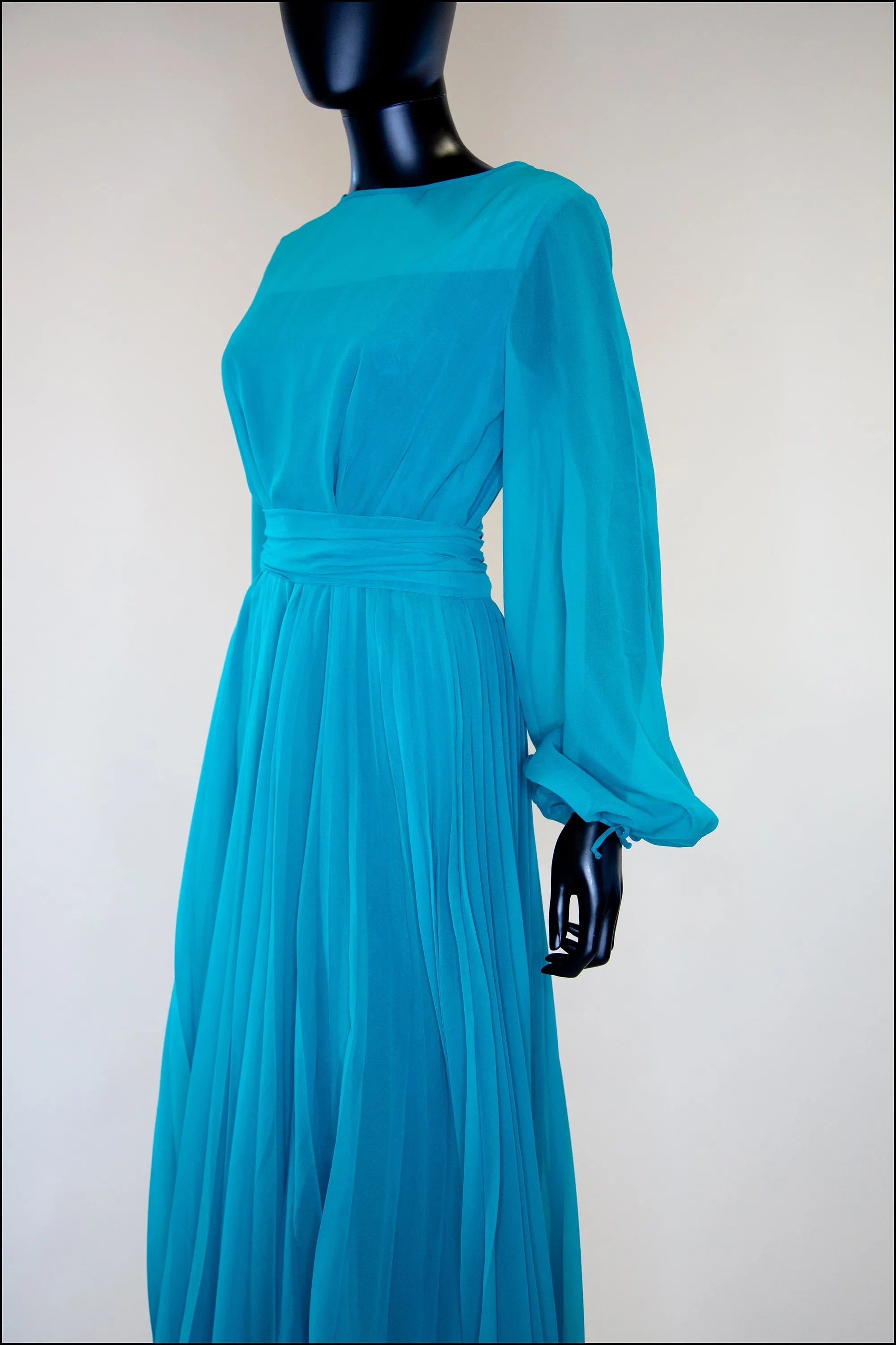 Vintage 1970s Teal Blue Chiffon Gown