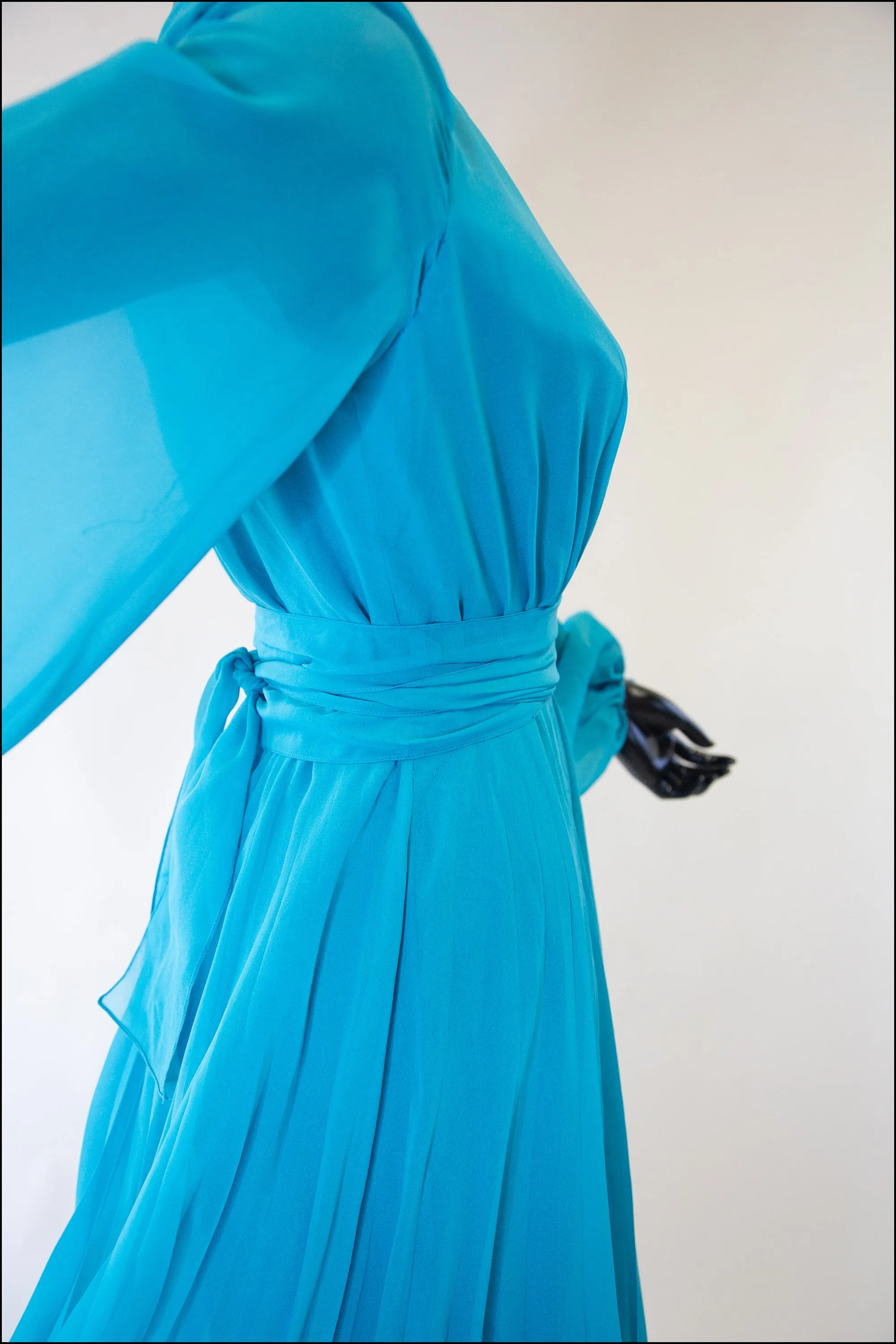 Vintage 1970s Teal Blue Chiffon Gown