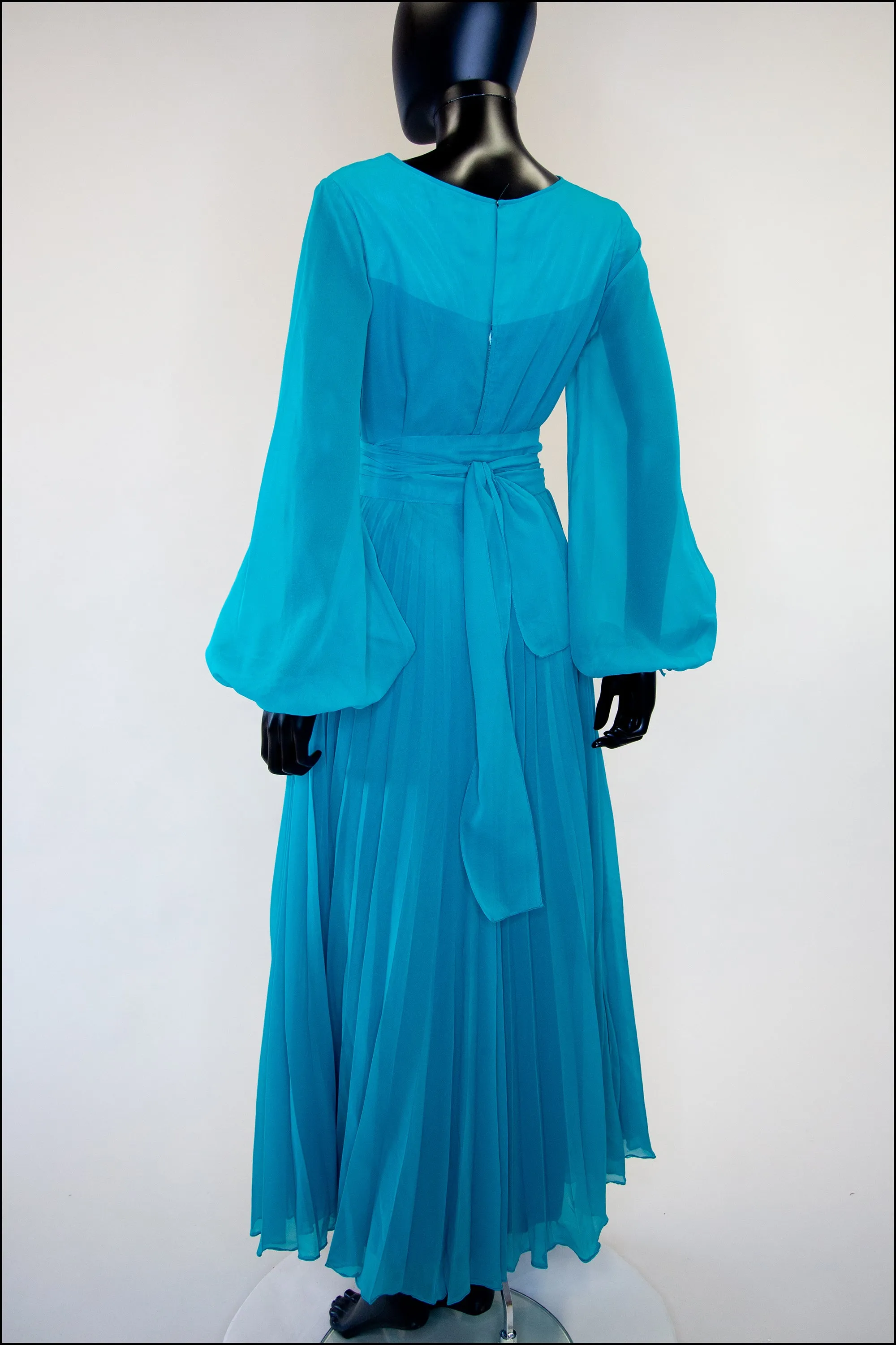 Vintage 1970s Teal Blue Chiffon Gown