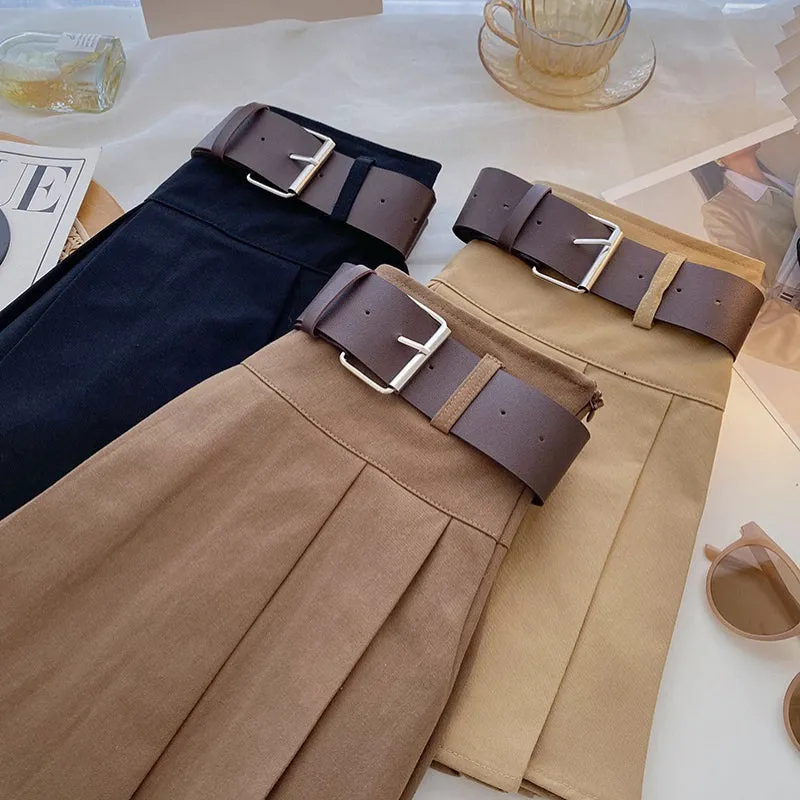 Vintage-Inspired High Waist Pleated Mini Skirts with Belt