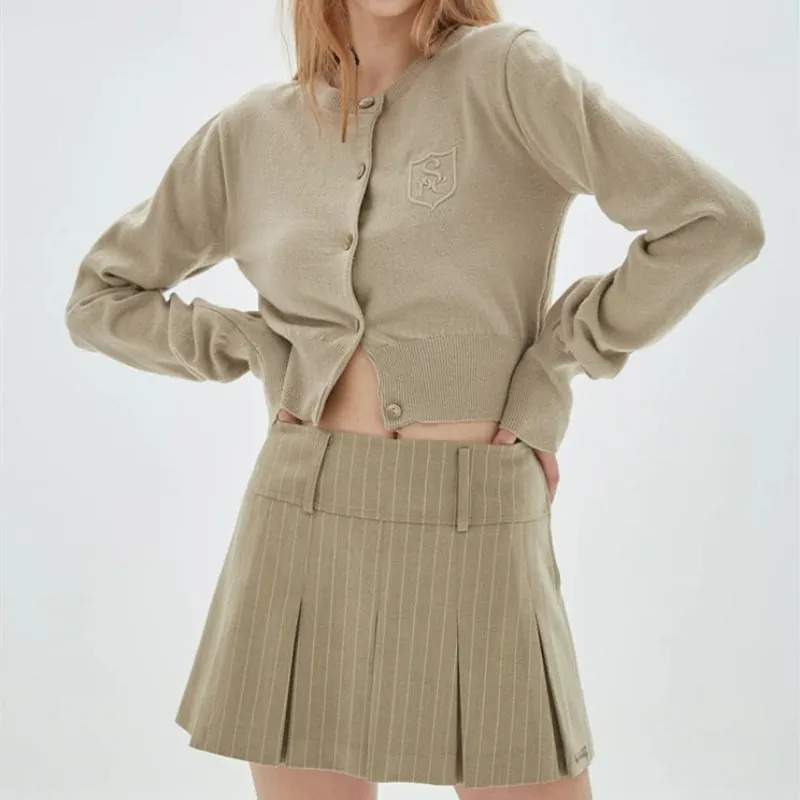 Vintage Pleated High Waist Skirts and Long Sleeve Sweater Tops