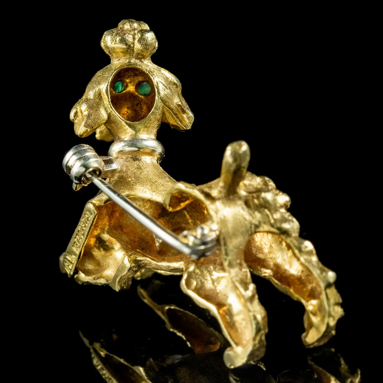 Vintage Poodle Dog Brooch Emerald Eyes 18ct Gold Circa 1960