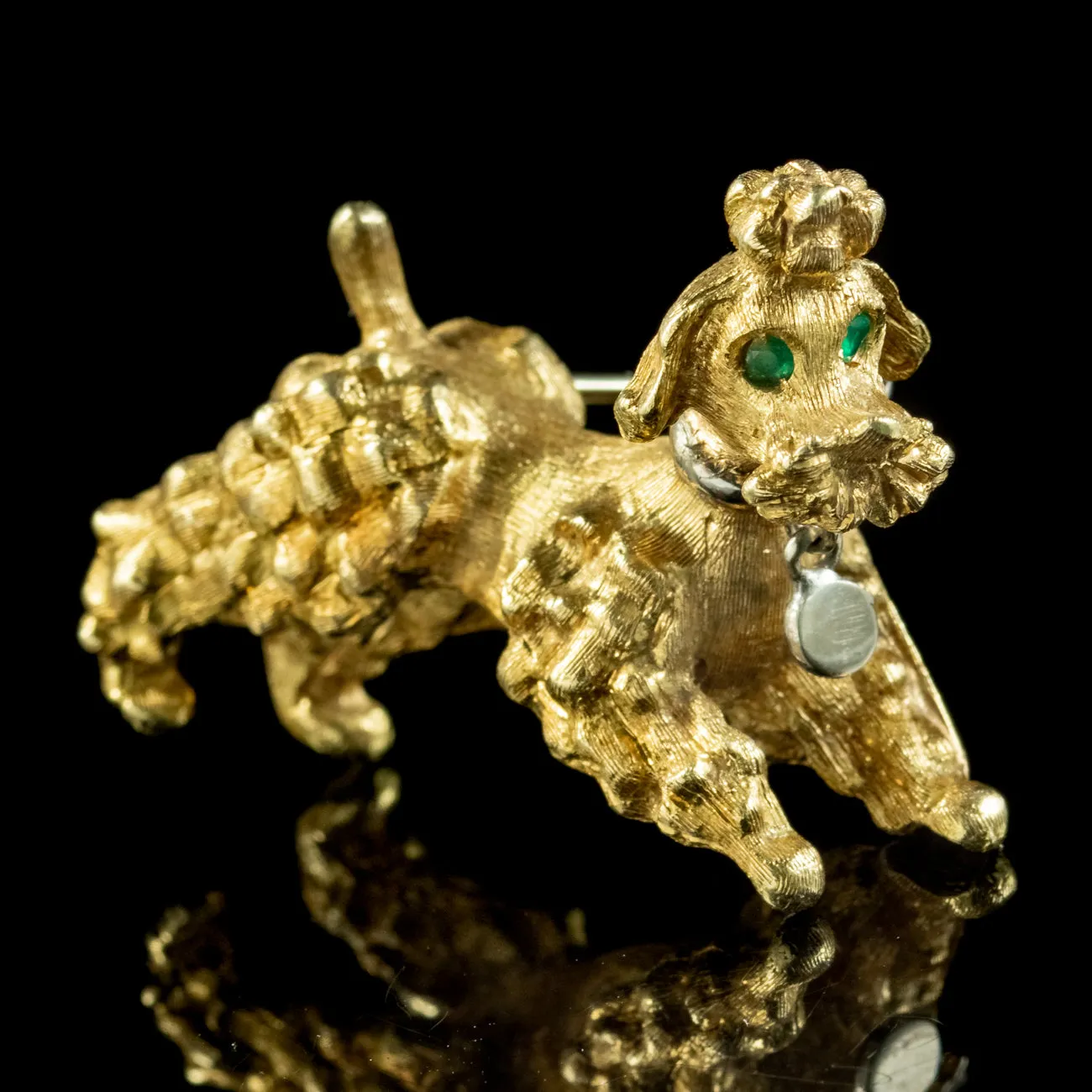 Vintage Poodle Dog Brooch Emerald Eyes 18ct Gold Circa 1960