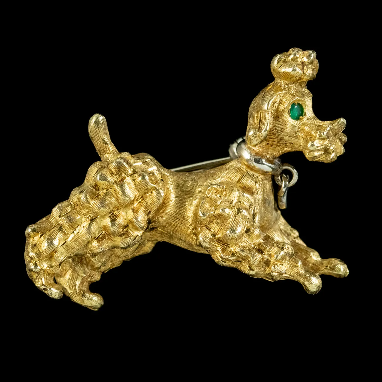 Vintage Poodle Dog Brooch Emerald Eyes 18ct Gold Circa 1960