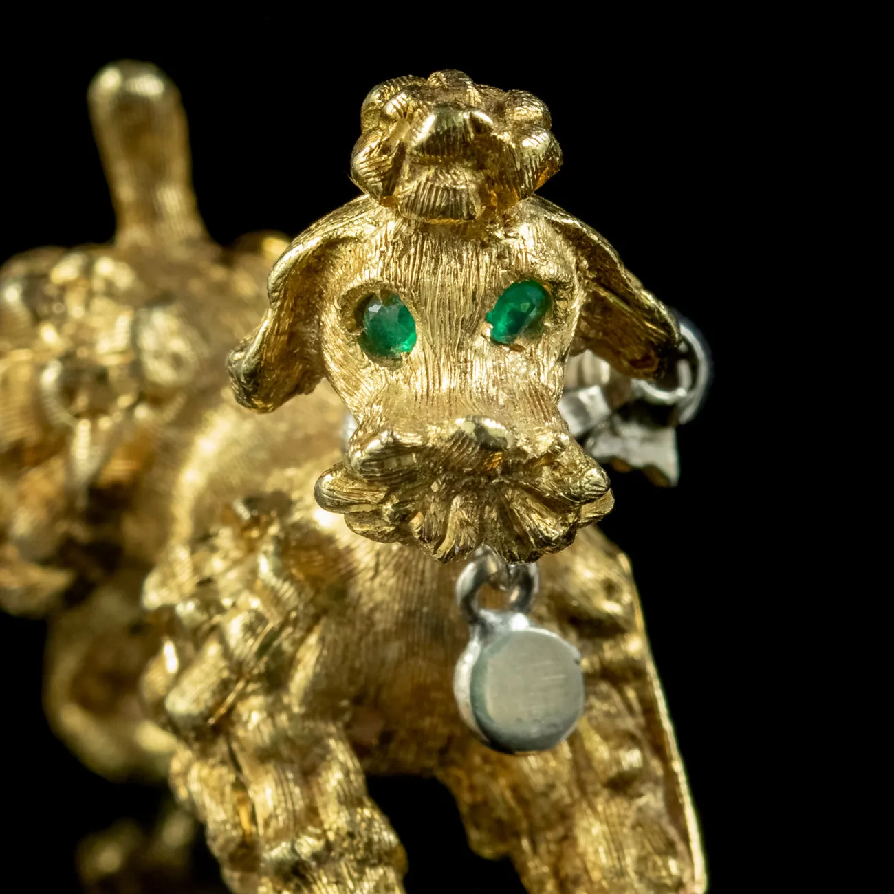 Vintage Poodle Dog Brooch Emerald Eyes 18ct Gold Circa 1960