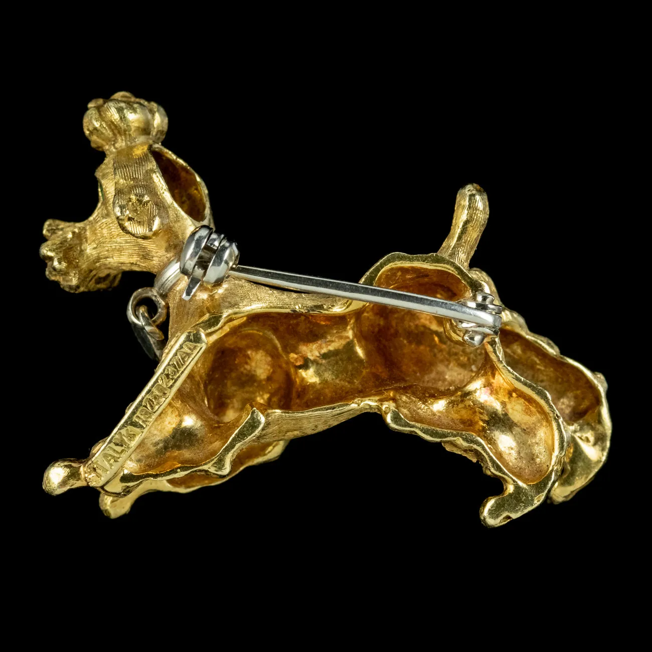 Vintage Poodle Dog Brooch Emerald Eyes 18ct Gold Circa 1960