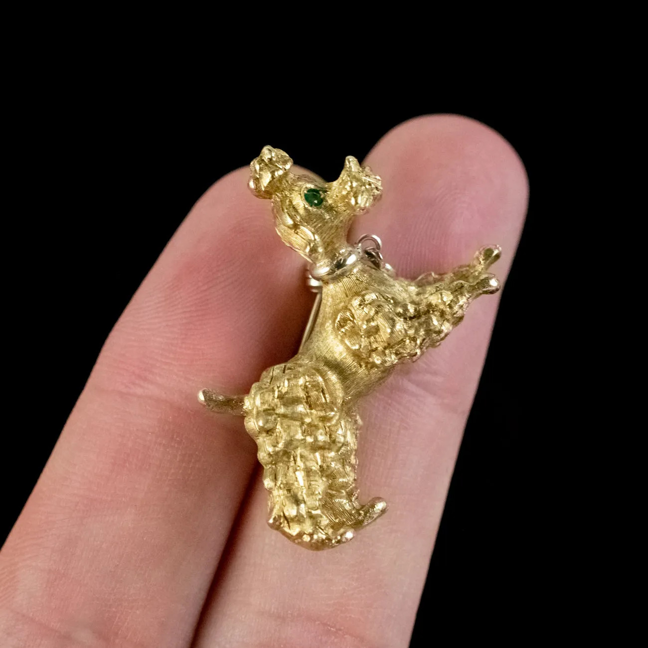 Vintage Poodle Dog Brooch Emerald Eyes 18ct Gold Circa 1960