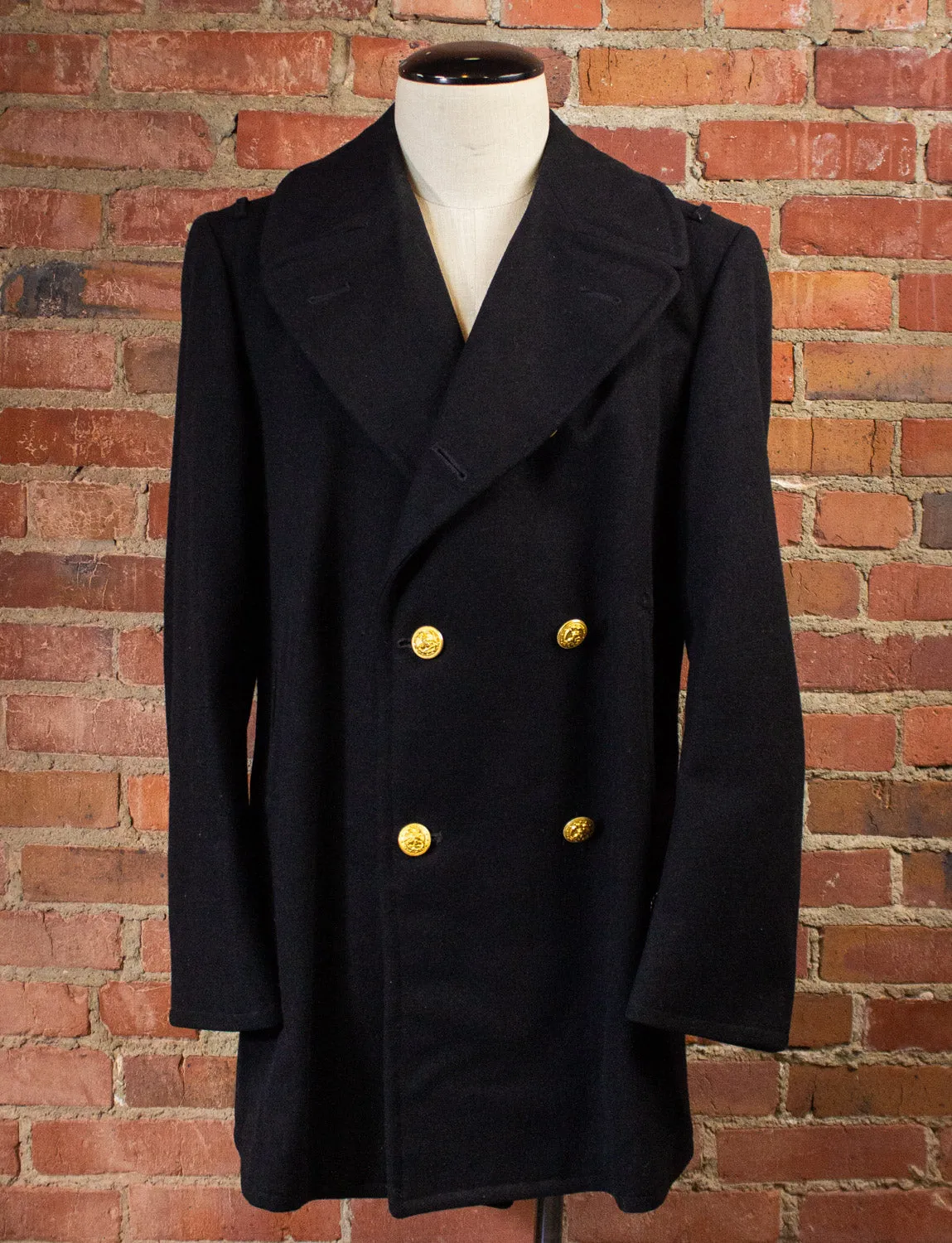 Vintage US Navy Wool Peacoat 70s Black Large