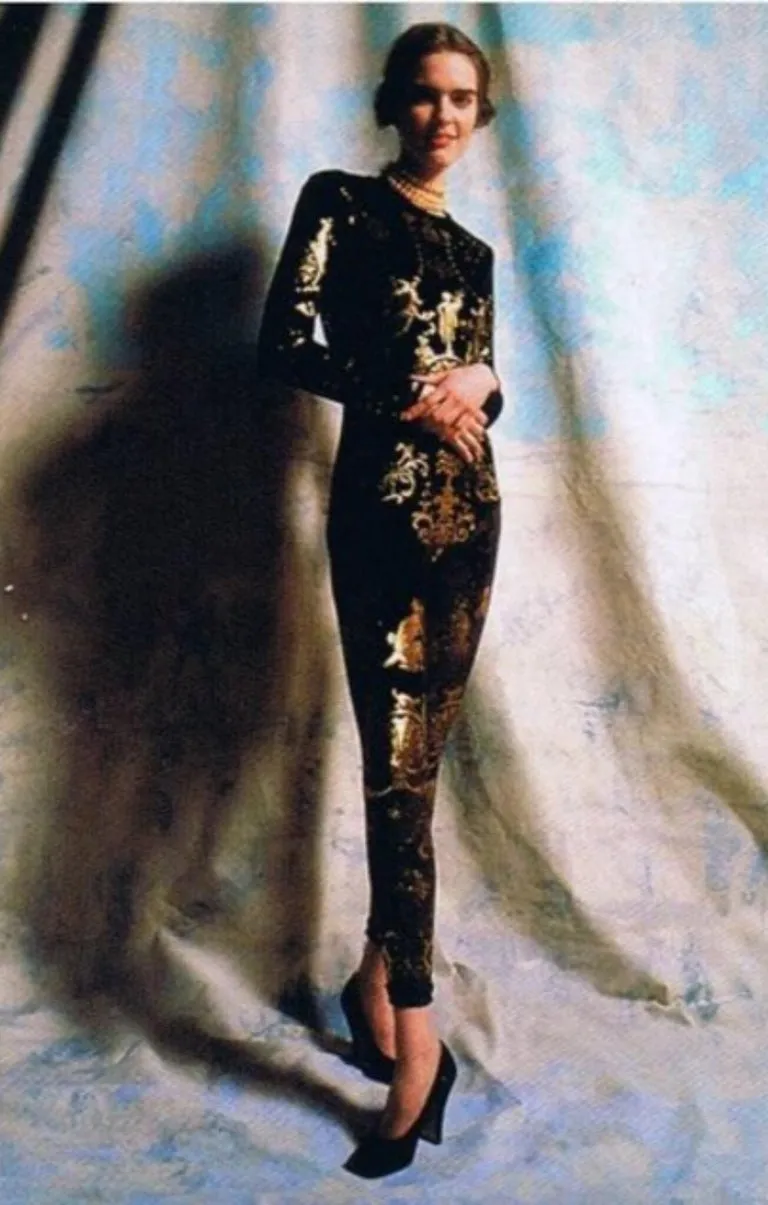 Vivienne Westwood Vintage RARE AW 1990 Portrait Collection Boulle Print Silver Foil Brown Crushed Velvet Catsuit