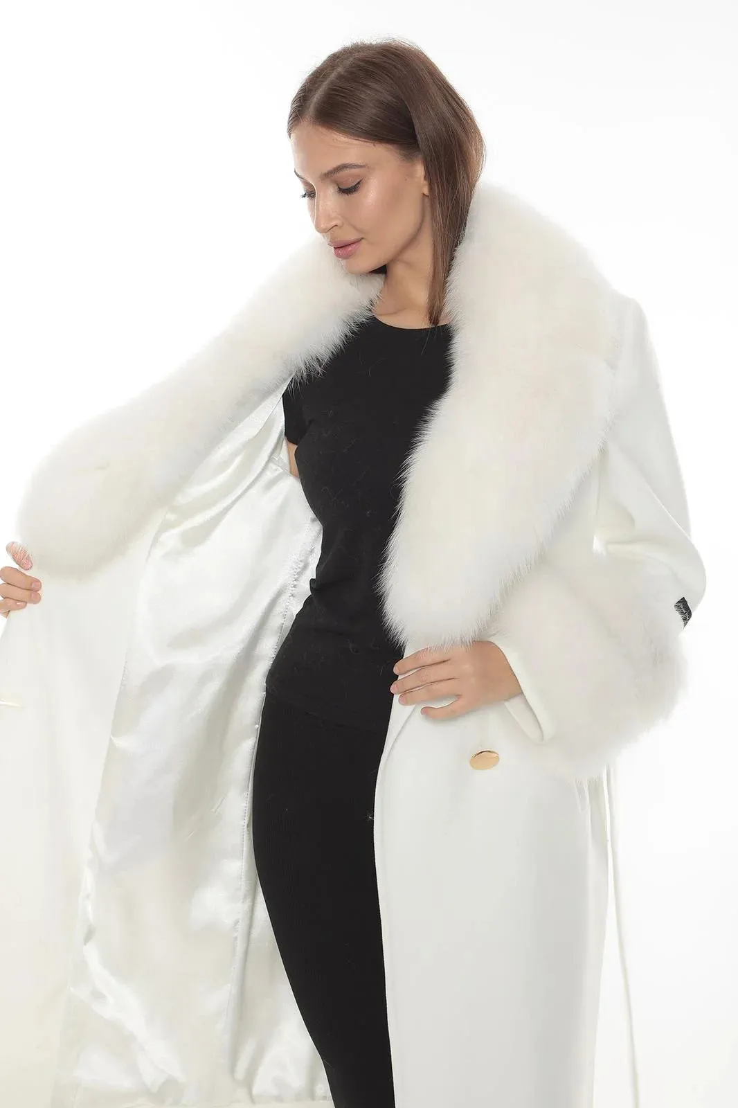 White Cashmere Wool & Fox Fur Coat