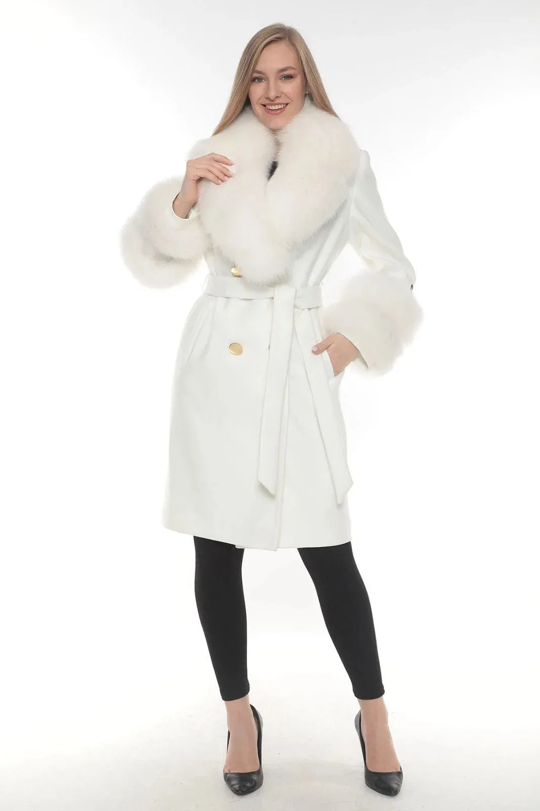 White Cashmere Wool & Fox Fur Coat