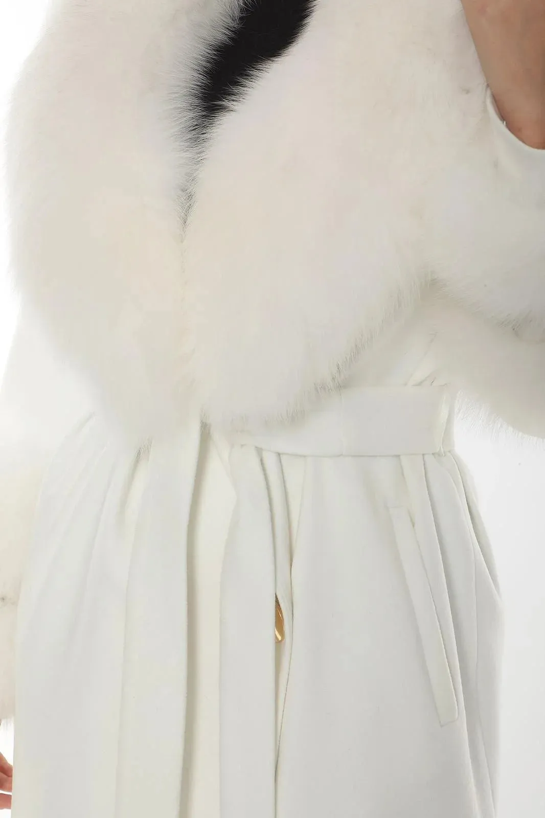 White Cashmere Wool & Fox Fur Coat