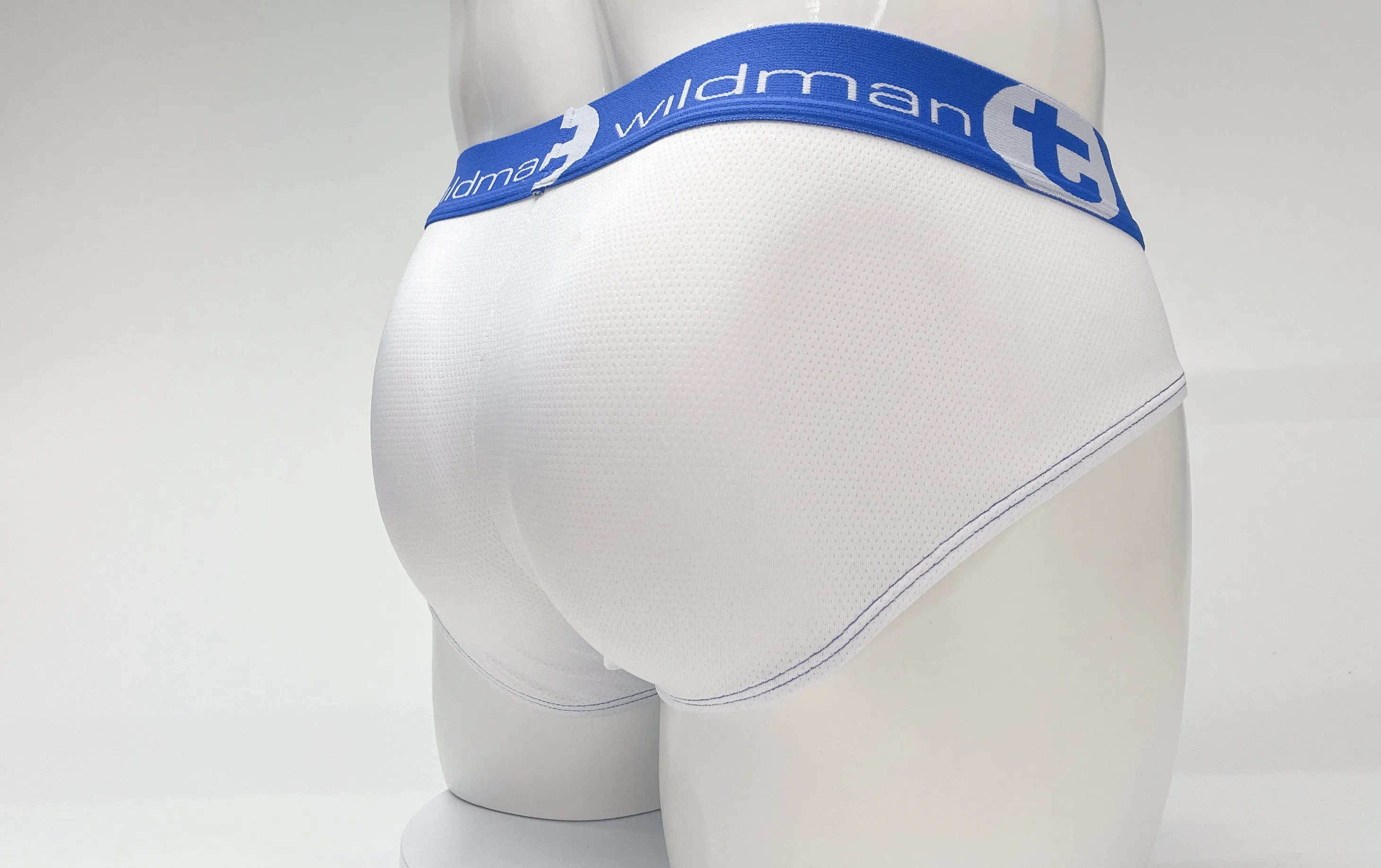 WildmanT Mesh Big Boy Pouch Brief with Stripe White and Blue