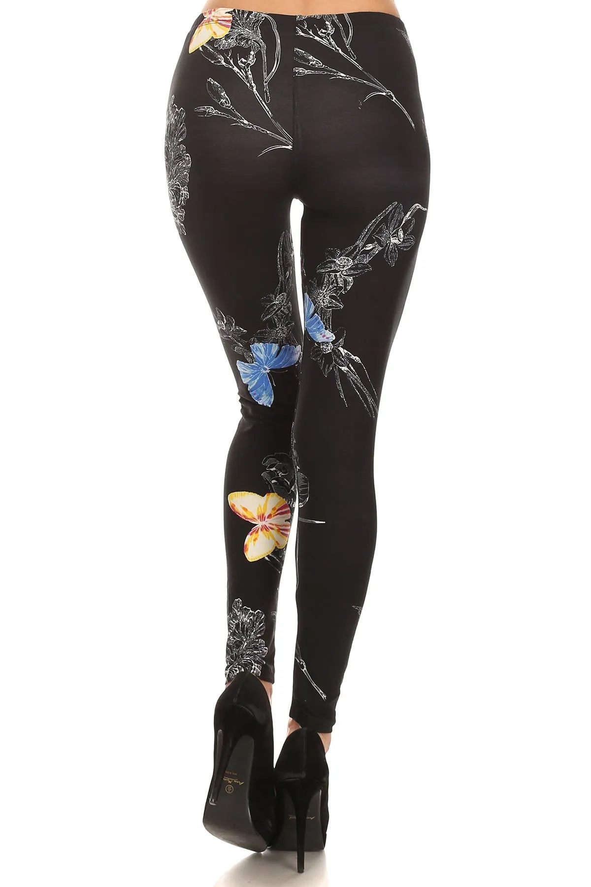 Women's 3X 5X Butterfly Floral Flower Pattern Print Leggings