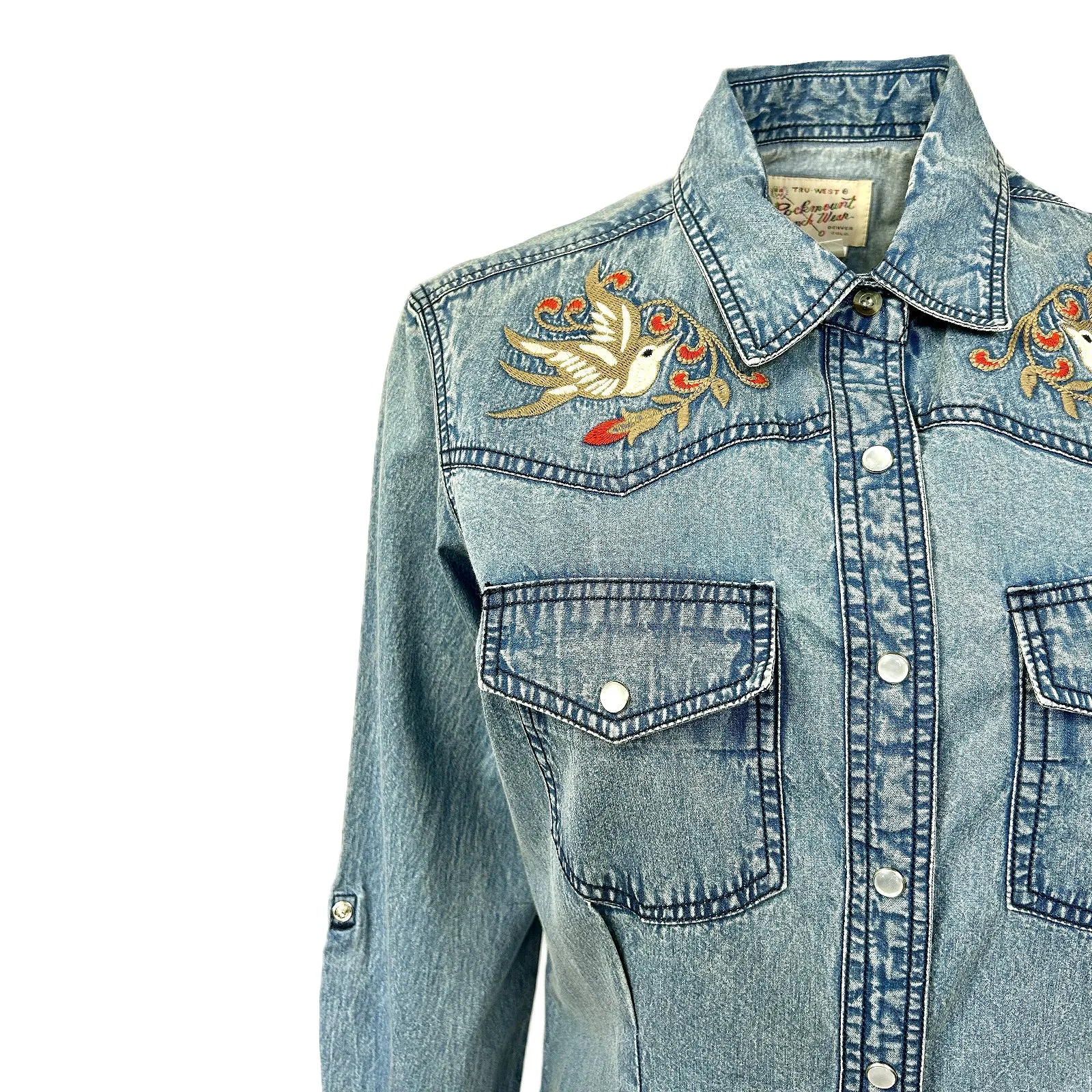 Women's Flying Swallows Embroidered Denim Western Shirt Dress