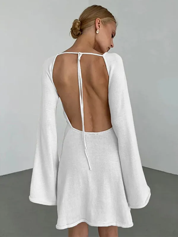 Women's New Sexy Backless Bell Sleeve Loose Beach Vacation Dress