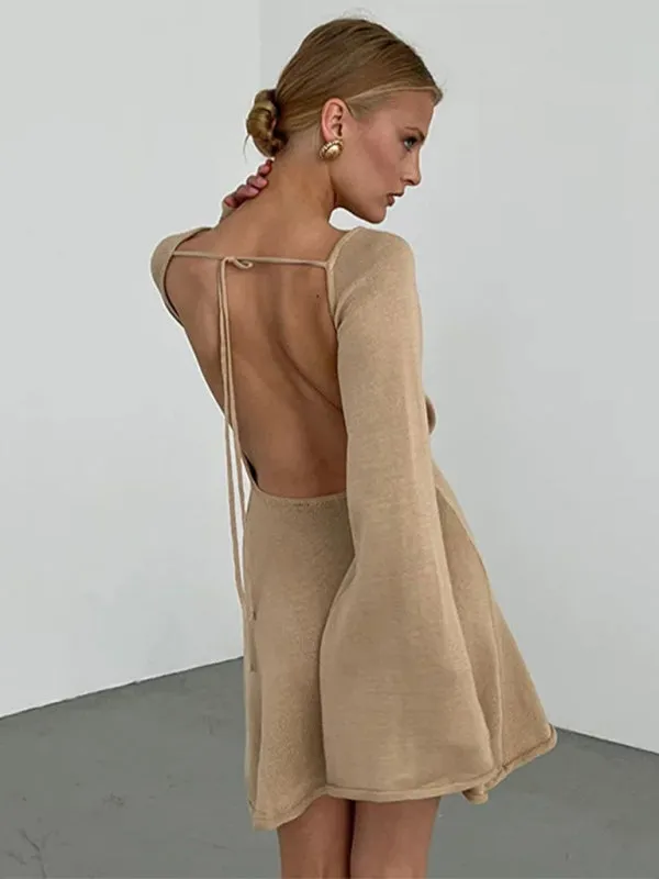 Women's New Sexy Backless Bell Sleeve Loose Beach Vacation Dress