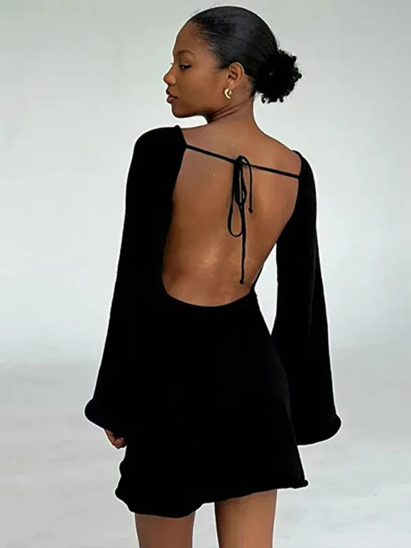 Women's New Sexy Backless Bell Sleeve Loose Beach Vacation Dress