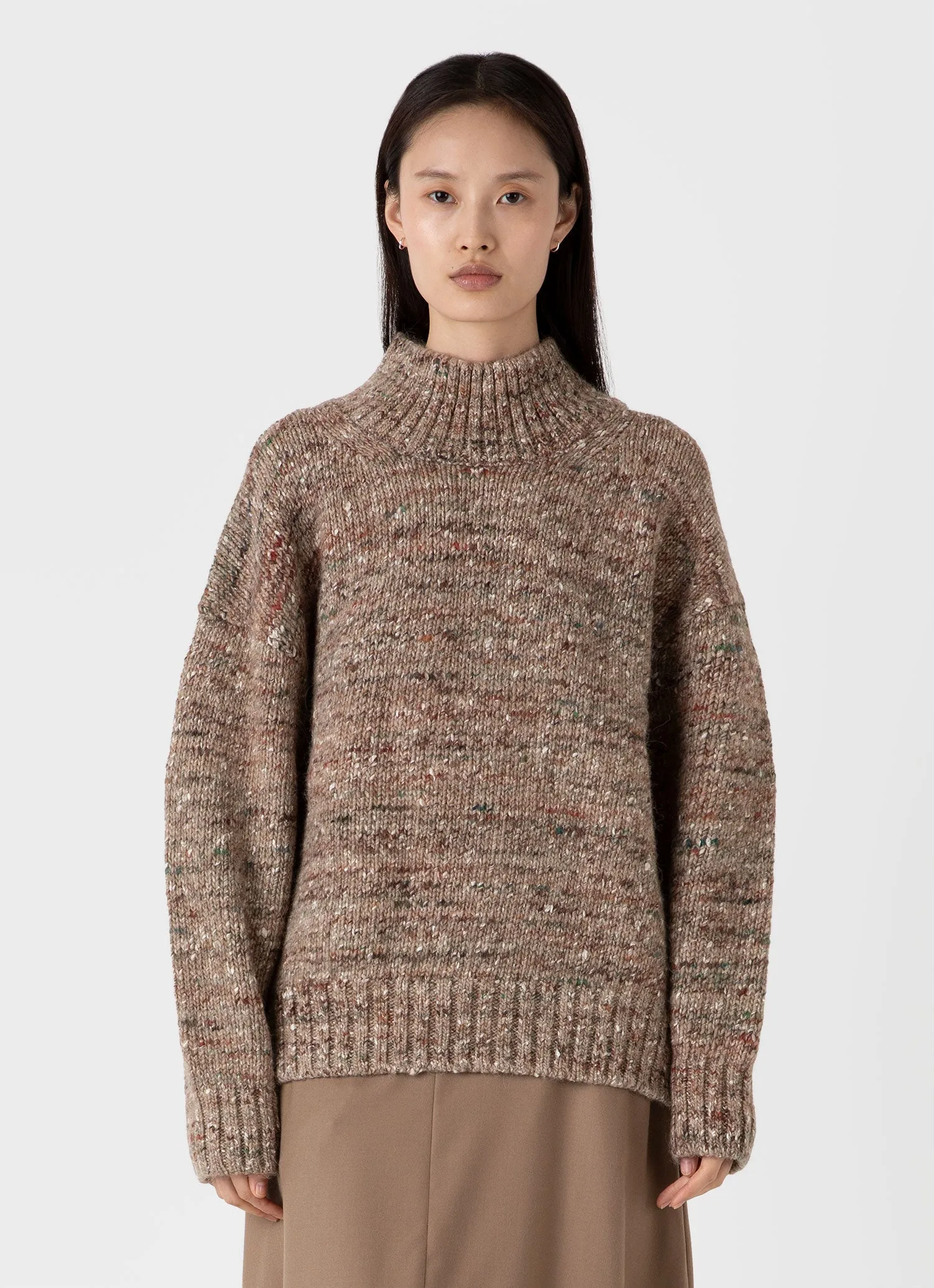 Women's Oversized Textured Jumper in Camel Donegal